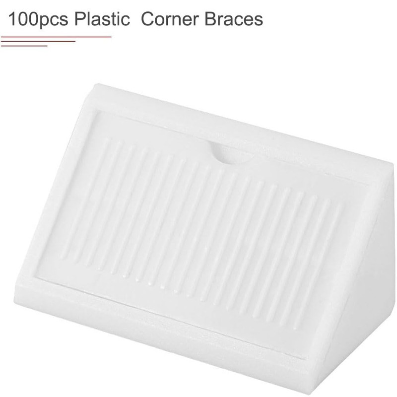 TOCHUN 100pcs Plastic Furniture Corner Braces with Covers, 4-Hole Right