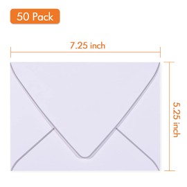 A7 White Envelopes With Silver Border, Invitation 5 x 7 Envelopes - 50 Pack, For 5x7 Cards| Self Seal| Perfect for Weddings, Invitations, Photos, Baby Shower| 5.25 x 7.25 inch(White-Silver Border)