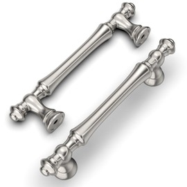 Amerdeco Pack of 6 Furniture Handles, Brushed Nickel, 96 mm Hole Spacing, Drawer Handles for Kitchen Cabinets, Heavy Zinc Alloy Cabinet Handles, Drawer Handles, Door Handles