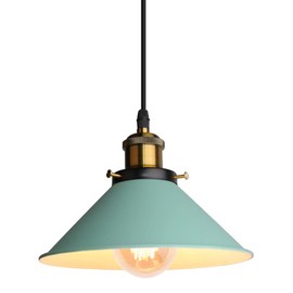 iDEGU Retro Pendant Light, 22 cm Vintage Pendant Lamp E27 Industrial Metal Lampshade Ceiling Light Pendant Light for Dining Room Living Room Kitchen Bedroom Restaurant (Green)