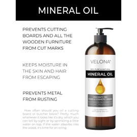 Velona Food Grade Mineral Oil 350 Viscosity NF USP Grade - 16 Fl Oz | for Cutting Boards, Countertops and Butcher Blocks, Stainless Steel, Knife, Tool, Machine, and Equipment | Made in The USA