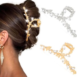 BARTOSI Rhinestone Claw Clips Gold Metal Hair Clips Large Claw Clips for Thick Hair Fashion Hair Accessories for Women (Pack of 2)