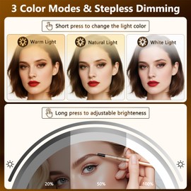 DECLUTTR Wall Mounted Lighted Makeup Mirror, Rechargeable 1X/15X Magnifying Mirror 8 Inch Double Sided, 3 Colors Vanity Mirror with Lights, Touch Dimmable 360° Rotation Foldable