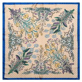 27.5" Silk Scarf of Women's Fashion Head Scarf Square Neck Satin Scarfs for Bag Hair Scarves Gift (Flower/Khaki)