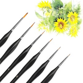 HAKUKU Juego de Brochas de 6 Piezas, Brochas de Punta Súper Fina para Pintura Acrílica, Brochas de Primera Calidad para Detalles Finos, Acuarela, Pintura al Oleo, Cara, Uñas, Modelado, Detalles y Más