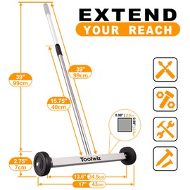 Toolwiz Magnetic Pick Up Sweeper 17-inch Heavy Duty Magnet Pickup Lawn Sweeper Roofing Tools, 8.8 Lbs Yard Magnet with Telescoping Holder and Wheels to Pick Up Nails Magnetic Sweeper for Construction