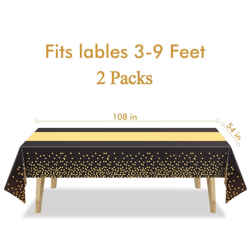 Black Gold Party Table Cloth Decorations - GREATRIL 2 Packs