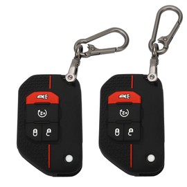 TOMALL 2 Pack for Jeep Key Fob Cover with Keychain, 4 Buttons Silicone Rubber Key Fob Case Compatible with Jeep Wrangler JL JLU Rubicon Gladiator JT Sahara JLU Car Key Cover