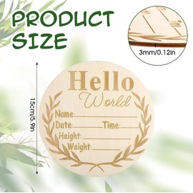 Baby Announcement Sign, Hello World Newborn Sign Round Wooden Milestone Baby Nursery Name Birth Signs for Hospital and Pregnancy Announcements (15cm, Round)