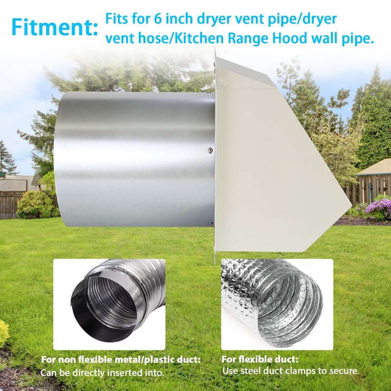6 Inch Hooded Wall Vent with Screen and Damper,Dryer Vent
