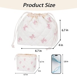 Lyssiatina Drawstring Cotton Quilted Makeup Bag，Coquette Cute Travel Toiletry Organizer with Canvas Lining，Aesthetic Cosmetic Pouch for Women & Girls（Hollow Butterfly）
