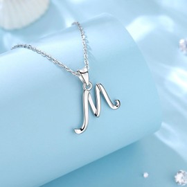 EUDORA Initial Necklace for Women, 925 Sterling Silver M Letter Pendant Necklace for Her, Alphabet Neckles Jewelry Gifts for Sister Daughter Mother, 18 inch Chain