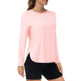 TACVASEN Women's Sun Shirts Long Sleeves UV Protection Quick Dry Lightweight Workout Tops for Summer Casual Wear LightPink S
