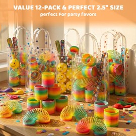 JOHOUSE Rainbow Magic Spring Party Favors for Kids, 12 PCS Colorful Plastic Spring Toy Treasure Box Toys Playdough Bulk Pack for Classroom Prizes Fun Goodie Bags Stuffers for Kids Birthday Present