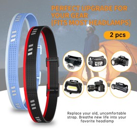 UNROEVS 2 PCS Elastic Headlamp Strap Replacement Headband-Comfortable, Adjustable, Breathable,Fits Most Headlamps