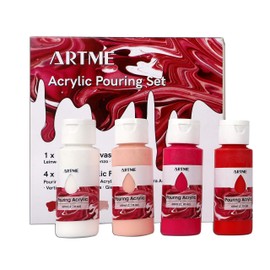 Artme Acrylic Casting Paint Set - Includes 4 x Acrylic (60ml) High Flow 1 x Canvas (20x20cm) - Beginner Kit Boost Up Supplier Hobby Starter Artist Gift