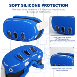 VR Shell Cover and VR Face Cover for Meta Quest 3,VR Face Pad-Sweatproof and Light-Blocking Washable VR Face Cushion Accessorie(Blue)