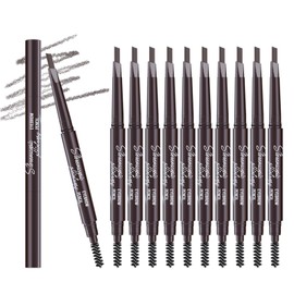 Berinist 12Pcs Medium Brown Eyebrow Pencil Set， Retractable Eyebrow Pencil with Brow Brush, Professional Eyebrow Shaping and Filling Pencil for Women Eye-Makeup, Easy to Color, Waterproof Long-lasting