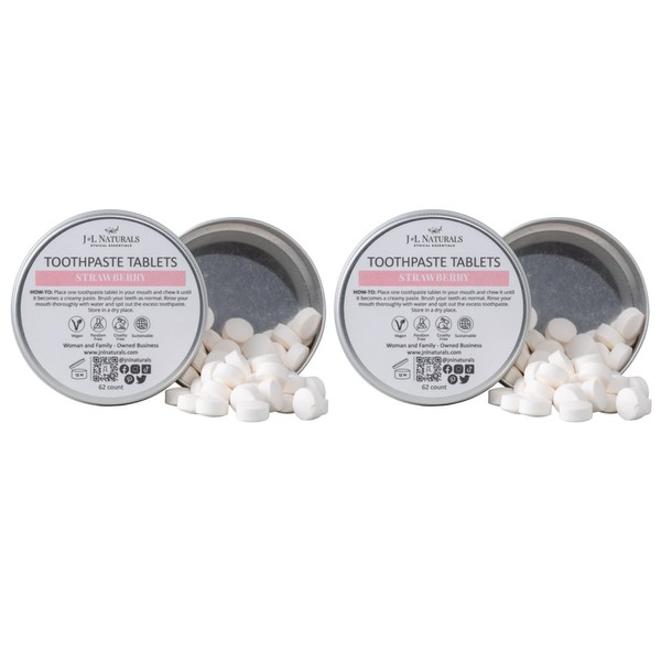 J&L Naturals Toothpaste Tablets | 62-Pack Travel-Friendly Toothpaste | Fluoride