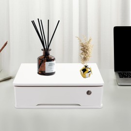 Wooden Desktop Storage Box with Lockable Drawers, Wooden Storage Cabinet Organizer Tabletop Storage Organization Box for Office,Home (White)