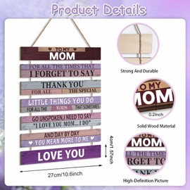 HPNIUB Purple To My Mom Wood Sign Decor,Thoughtful Mother's Day Plaque Gift,Birthday Present for Mom,Thank You Gift from Daughter Son, Rustic Mothers Day Decorations Home Sign for Bedroom 27x4cm*7pcs