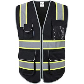 XIAKE Black Reflective Safety Vest for Men & Women High Visibility Class 2 Vest with 2 Inch Dual Tone Strips - Yellow Trim(3X-Large,Black Dual Tone)