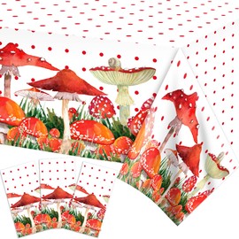 3Pcs Mushroom Tablecloths,54x87In Watercolor Mushroom tablecloth Plastic,Mushroom Party Decorations Tablecloths for Kitchen Home Decor,Birthday,Baby Showers,Picnics,Catering,Holiday Decorations
