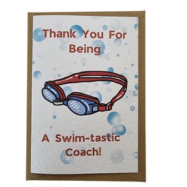 Thank You For Being A Swim-tastic Coach! Handmade in the UK, Thank you swimming teacher card.