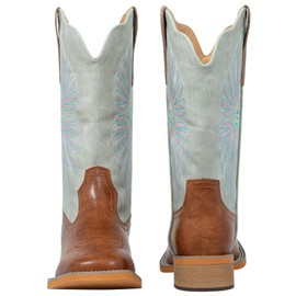 SheSole Women's Wide Square Toe Cowgirl Cowboy Boots Mid Calf Fashion Western Boots Tan Size 7