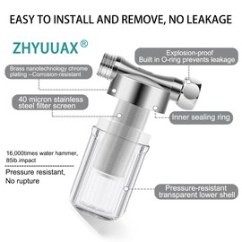 ZHYUUAX 40 Micron High Flow Brass Inline Sediment Filter, Visual Washer Water Filter System, for Washing Machine, Heater, Garden, Reduces Clothes Yellowing, Dry Skin, 1/2" NPT+3/4" GHT - Chrome