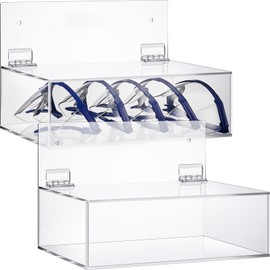 Geetery 4 Pack Acrylic Safety Glasses Holder with Lid Wall Mount / Stand Clear Acrylic Dispenser Storage Case Wall Organizer Box for Eyewear Goggle Glove Facemask Lab Supply