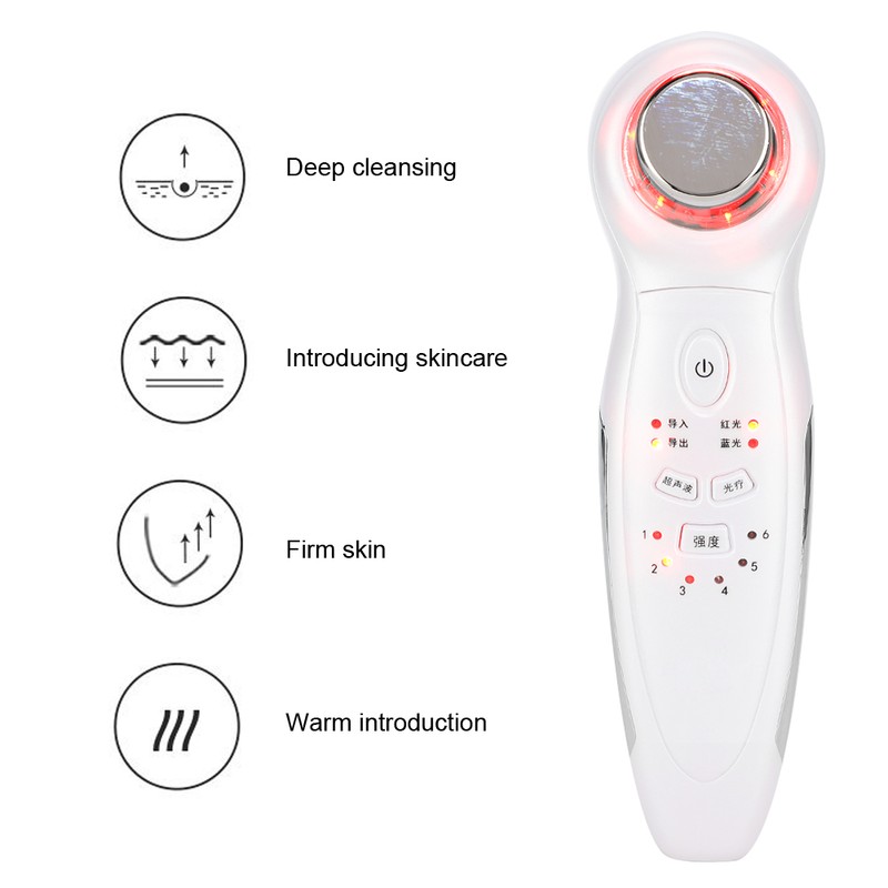 Ultrasonic Handheld Red Blue Light Vibration Anti Aging Facial Soothing