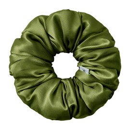 LILYSILK Women's 100% Mulberry Silk Jumbo Hair Scrunchie Women Pure Silk Filled Giant Ponytail Holder Oversized Elastic Hair Band Large XL Hair Bow by Hair Breakage, Dark Olive