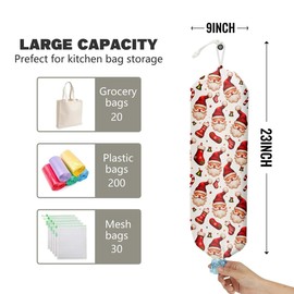 Santa Claus Pattern Grocery Bag Holder and Dispenser Christmas Plastic Bags Organizer Garbage Shopping Trash Bags Storage for Kitchen Home Housewarming Gifts for Women Friends