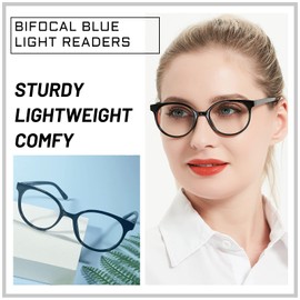 OCCI CHIARI Bifocal Reading Glasses with Clear Top,Blue Light Blocking Readers Women 1.0 1.5 2.0 2.5 3.0 3.5(150+ Black)
