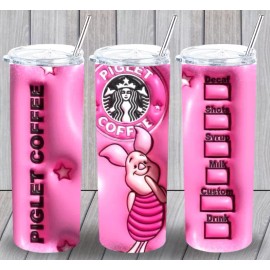 Handmade Piglet Cartoon Multicolor 20oz Insulated Tumbler Lid Straw New