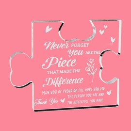Farewell Retirement Gifts for Coworker Colleague Acrylic Puzzle Plaque Going Away Gift Desk Decor Thank You Gifts for Nurse Teacher Never Forget You Are The Piece That Made The Difference Sign