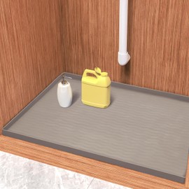 URMONA Under Sink Mat, 40'' x 22'' Under Sink Mats for Kitchen, Waterproof Silicone Under Sink Liner Drip Tray, Sink Cabinet Protector Mats for Kitchen，Beige