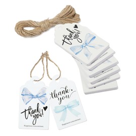 EORTA 60 PCS Bowknot Thank You Gift Tags with Twine, 6 Designs 2.8"x1.6" Paper Hanging Tag for Wedding Party Favor Baby Shower Birthday Christmas Teacher Employee Volunteer Nurse Doctor, Blue
