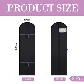 2 Pcs 60 x 180cm Dress Bags Covers Long Dress Bags Covers Dress Covers Dress Covers Garment Bags Eco-Friendly Dress Bags Waterproof Anti-mite Breathable Cover Bags with Zip (Black)