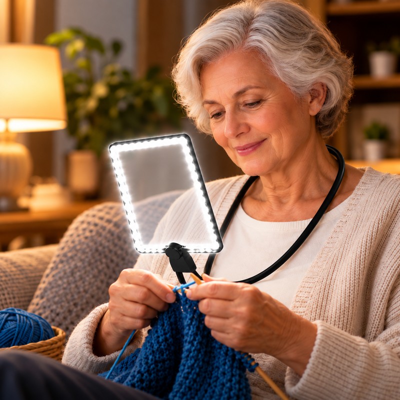 5X Hands-Free Magnifying Glass with 50 LED Lights for Reading,