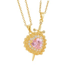 Punk Zircon Love Heart Sword Pendant Necklace for Couple Jewelry Gothic Heart Dagger Layered Necklace for Women Valentine's Day Gift, extra, Alloy Steel, Cubic Zirconia