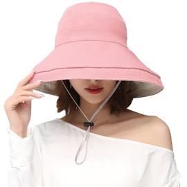 KXF Women's Beach Sun Hat Foldable Summer Sun Hats Reversible Wide Brim Beach Sun Cap for Women UPF 50+ Summer Sun Hat with Removable Chin Rope Women's Travel Sun Hats for Holiday Beach, pink
