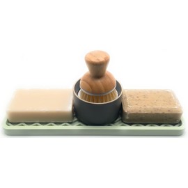Happitasa Silicone Kitchen Sink Organizer Tray, Sponge Holder and Countertop Protector | Bathroom and Kitchen Soap Dish and Dispenser Tray (Pistachio, 12" x 4", 9.2 Ounces, Zigzag)