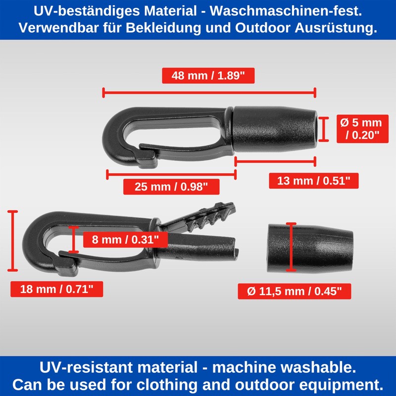 Plastic Carabiner Hooks, Pack of 12, in Black, for Diameter