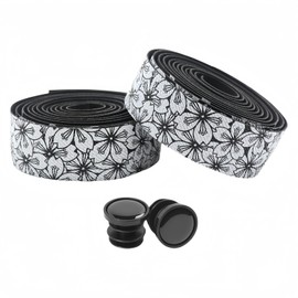 YYunying Cherry Blossom Bicycle Handlebar Tapes for Road Mountain MTB Bikes, Soft PU+EVA Anti-Slip Grip Tape Shock Absorbing Bar Wrap Tapes, Black+White Flowers
