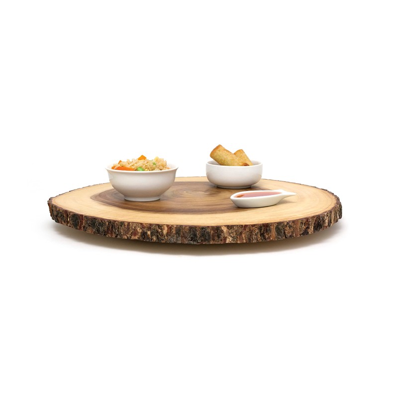 Lipper International Acacia Wood Large Slab Lazy Susan with Bark