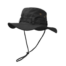 UltraKey Boonie Hat, Outdoor Wide Brim Sun Protect Hat, Double Layer Classic US Combat Army Style Bush Jungle Sun Cap for Fishing Hunting Camping Black