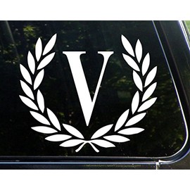 Letter V, Large Size, Decorative Monogram - 9" x 10"- Vinyl Die Cut Decal/Bumper Sticker for Windows, Trucks, Cars, Laptops, Glasses. Mugs, Etc.