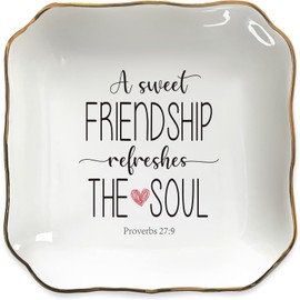 A Sweet Friendship Refreshes The Soul Ring Dish – Friendship Gifts for Women, Best Friend Birthday Gift, Jewelry Tray for Rings Earrings Necklaces, Ceramic Trinket Dish for BFF, Sister, Coworker